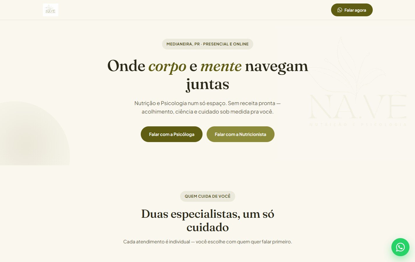 Site da NA.VÊ Nutrição e Psicologia